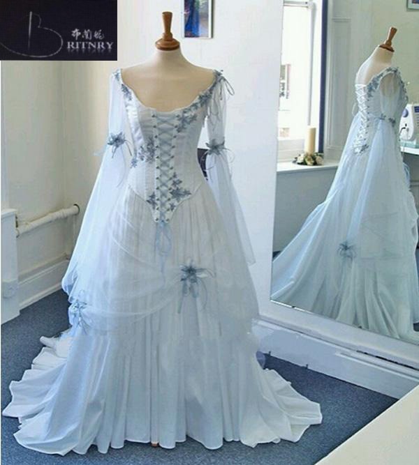 Vintage Celtic Wedding Dresses White and Pale Blue Colorful ...