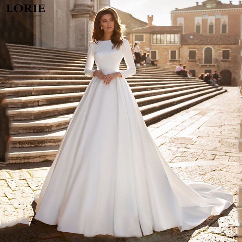 LORIE Princess wedding dresses Satin Long Sleeve Bride Gowns ...