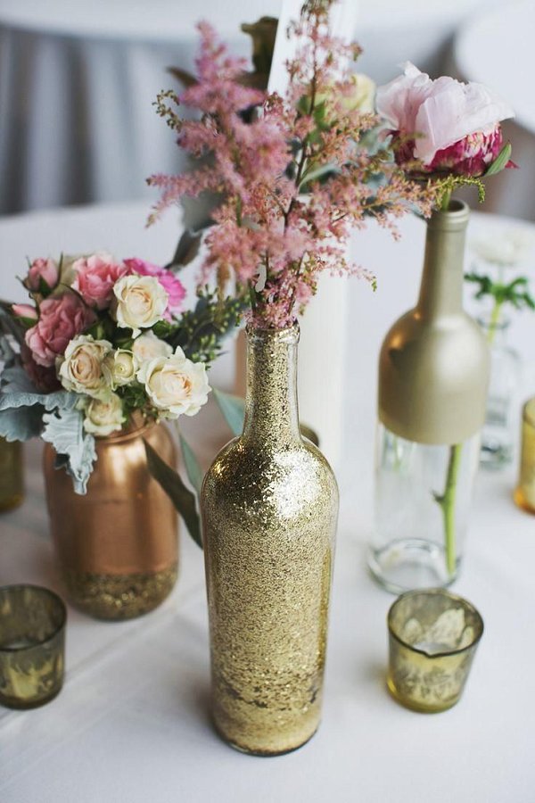 rosa und goldener Glitzerhochzeitsmittelstückidee